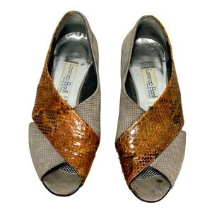 Lorenzo Banfi Open Toe Snake Print Slip On Italian Flats - Size 36.5 & 6 US